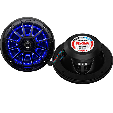 Boss Audio MRGB65B 6.5" 2-Way 200W Marine Full Range Speaker w/RGB LED Lights - Black - Pair