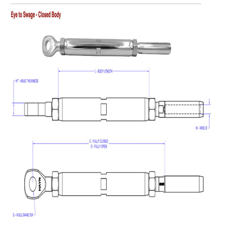 Hayn Eye to Swage Turnbuckle TFB - 1/2" Wire, 3/4" Eye_Additional1