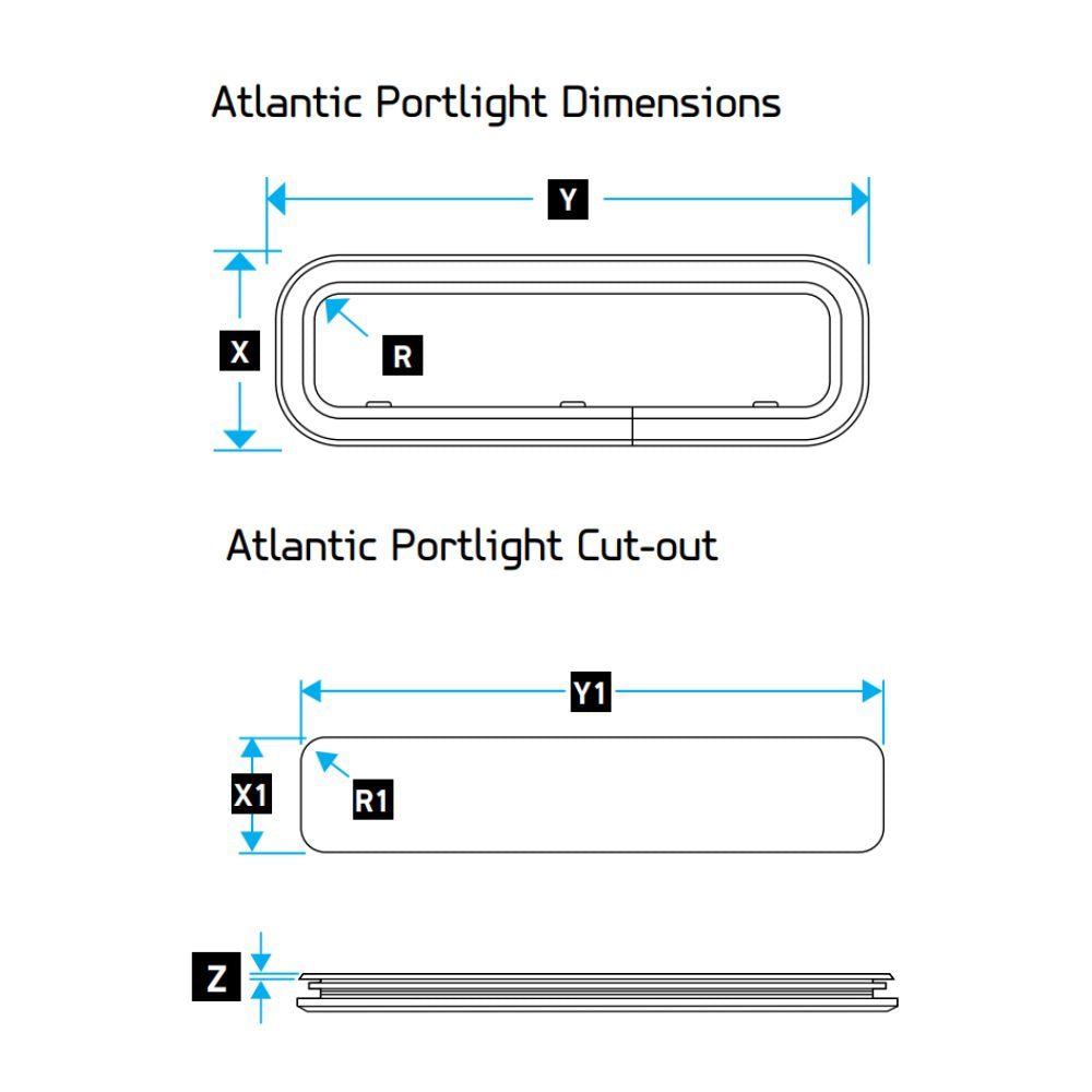 Lewmar Atlantic Portlight Size 60 (200 x 600 mm) Opening Window Claer Acrylic / Silver Frame (NFS)_Additional1