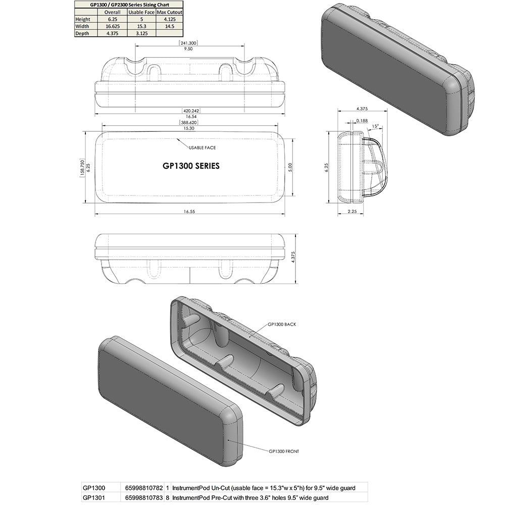 NavPod GP1300 InstrumentPod Uncut f/3 Instruments f/9.5" Guard_Additional1