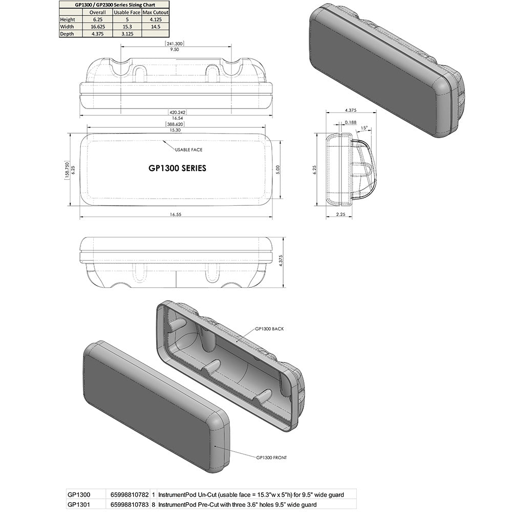 NavPod GP1301 InstrumentPod Precut w/3-3.6" Holes f/9.5" Guard_Additional1