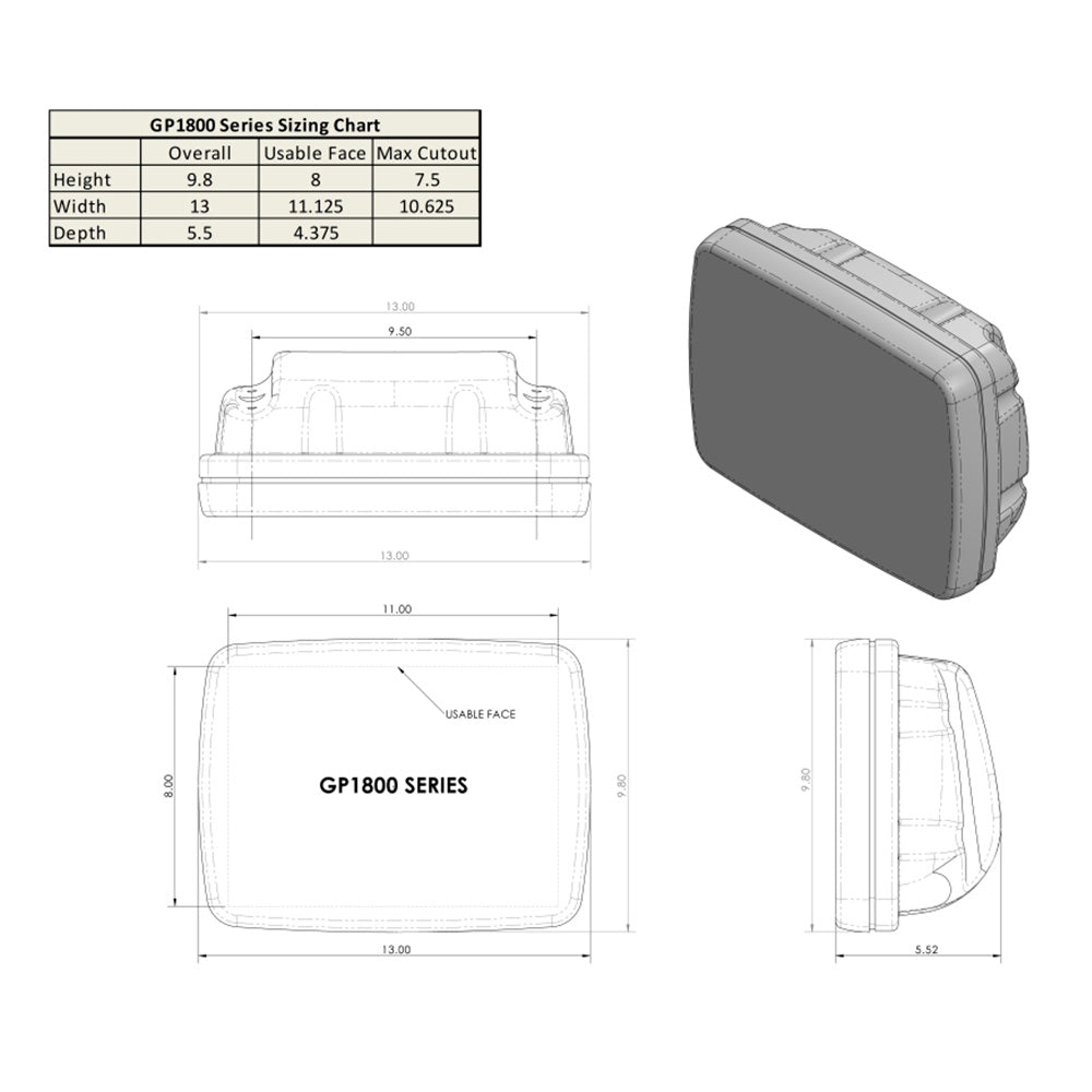 NavPod GP1800-13 SailPod Pre-Cut f/Simrad GO9/B&G Vulcan 9 f/9.5" Wide Guard_Additional1