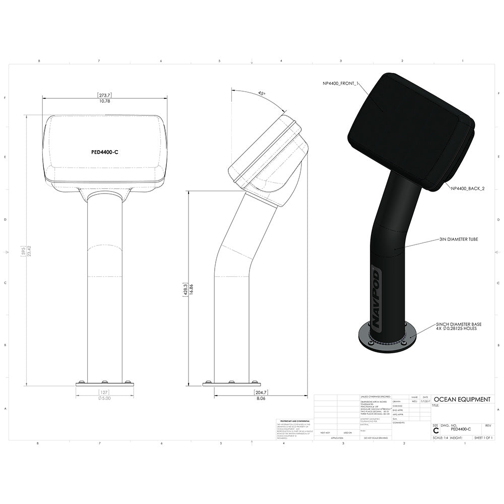 NavPod PED4404 PedestalPod Pre-Cut f/Raymarine a75, a77 & a78 - Carbon Black_Additional1