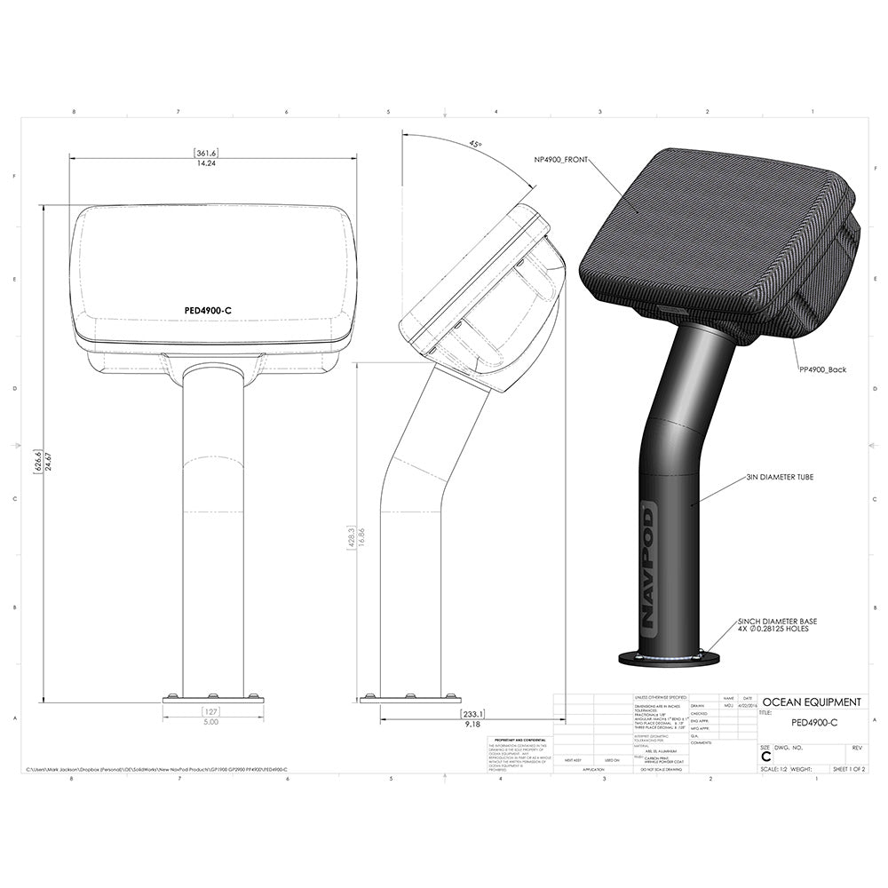 NavPod PED4900-02 PedestalPod Pre-Cut f/Humminbird ONIX 8 8.4" Series - Carbon Black_Additional1