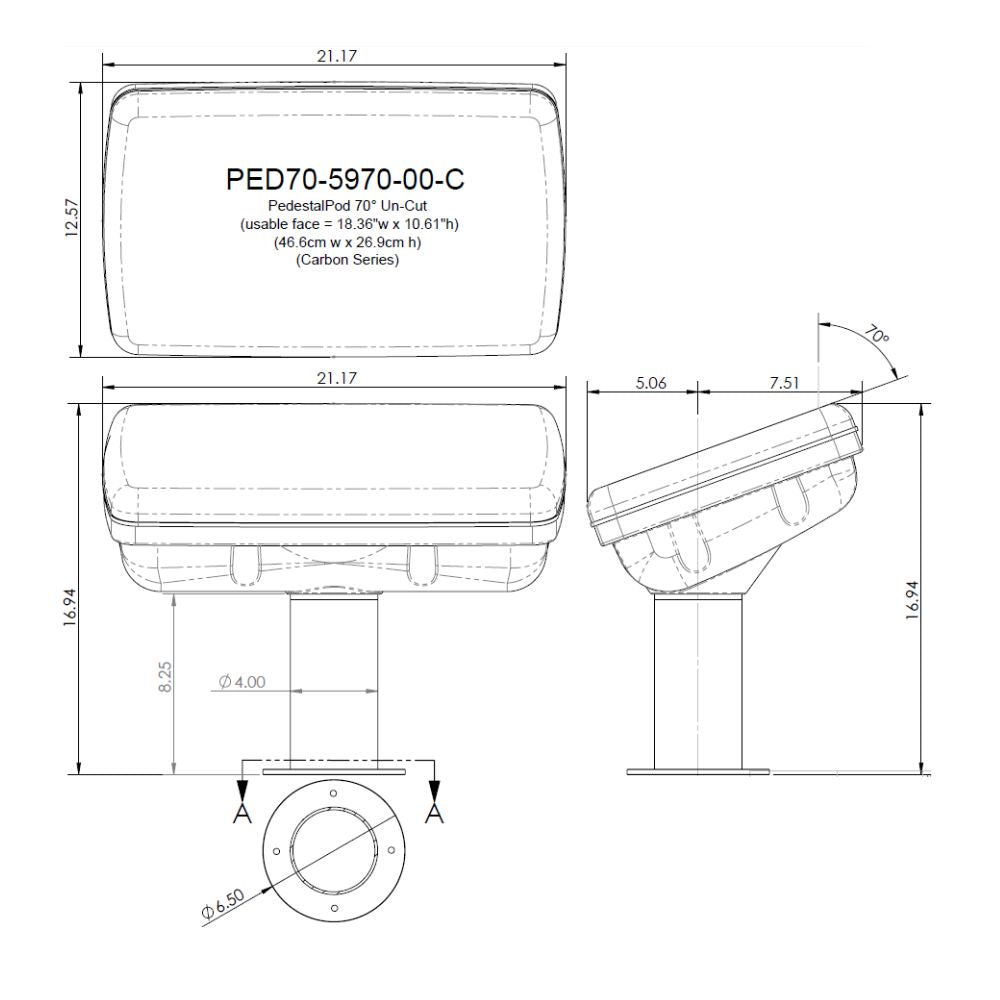 Navpod PedestalPod 70&#176; Un-Cut for (usable face = 18.36"w x 10.61"h)(46.6cm w x 26.9cm h) (Carbo_Additional1