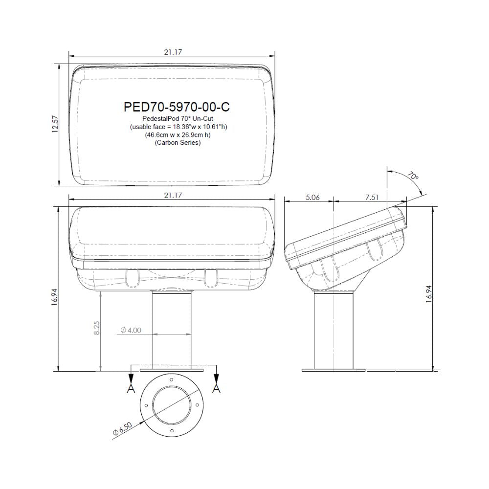 Navpod PedestalPod 70&#176 with 8.25" Tall Pedestal Base Pre-Cut for Simrad NSO evo2, NSO evo3 16" /_Additional1