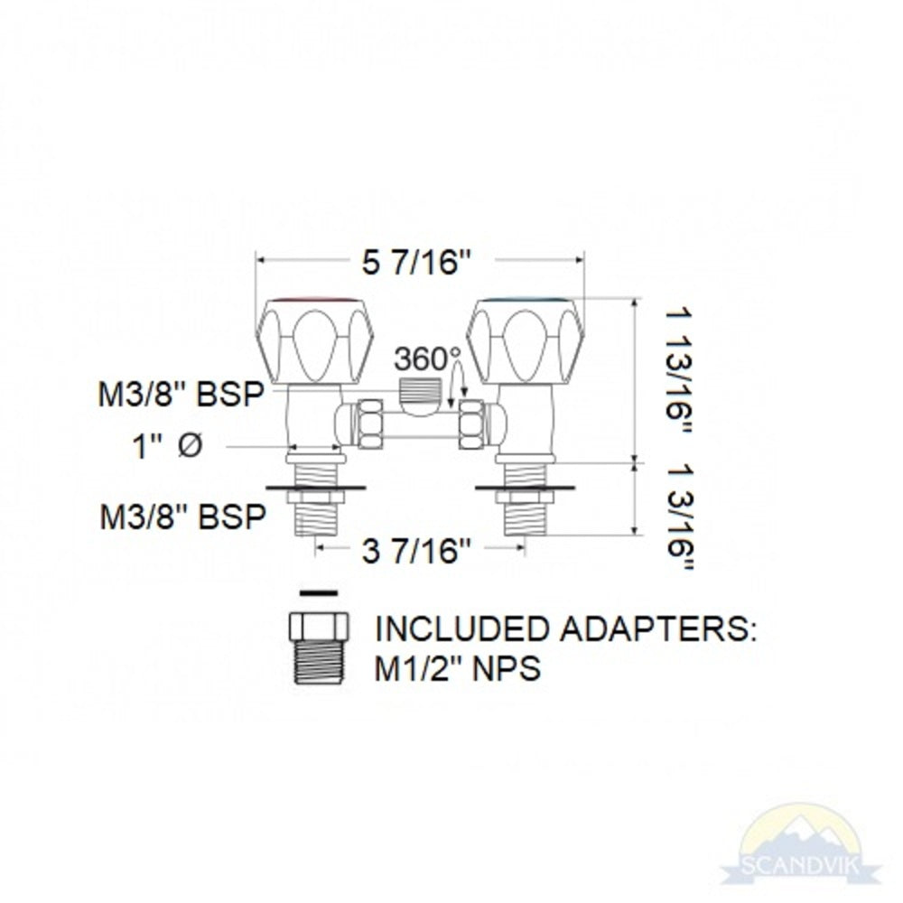 Scandvik Shower Valves - Triangle Knob Mixing Bridge - Mixer w/ Chrome ABS Triangular Knobs_Additional1