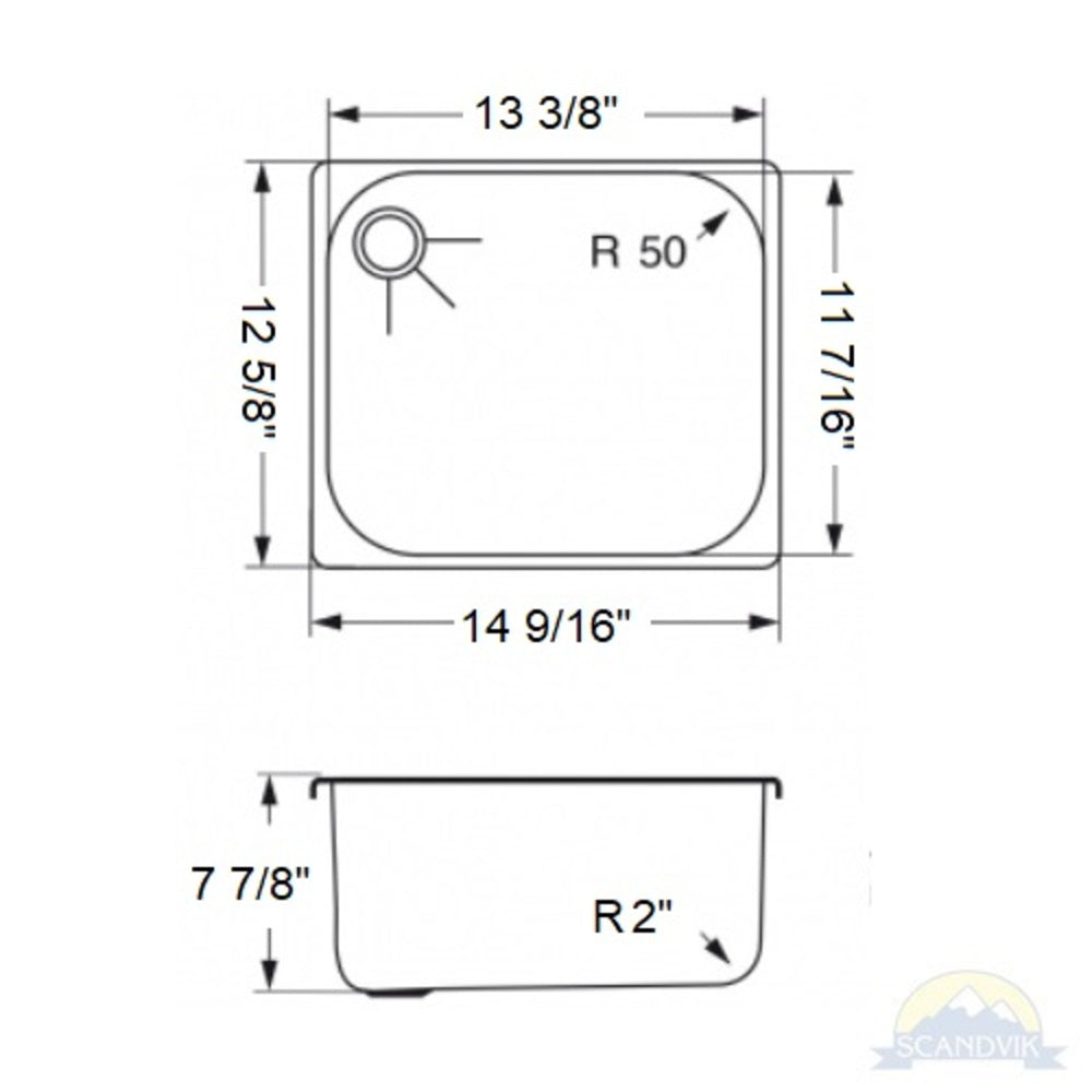 Scandvik Sinks - Rectangular Mirror Finish 18/10 SS (5/8" Flange Width Under Mount) - Drain Left_Additional1