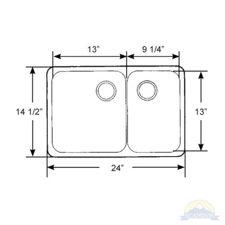 Scandvik Sinks - Double Mirror Finish 18/10 SS (3/4" Flange Width Under Mount) Small Sink on Right_Additional1