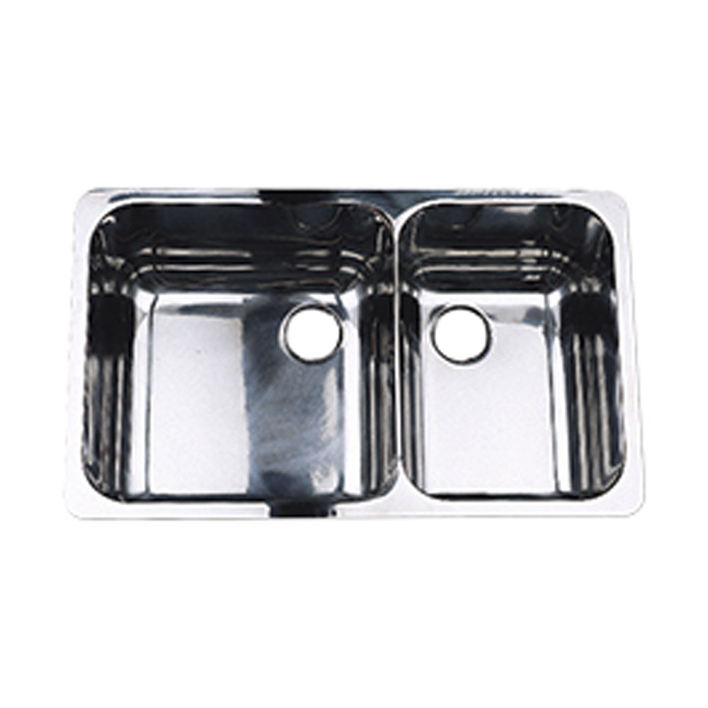 Scandvik Sinks - Double Mirror Finish 18/10 SS (3/4" Flange Width Under Mount) Small Sink on Left