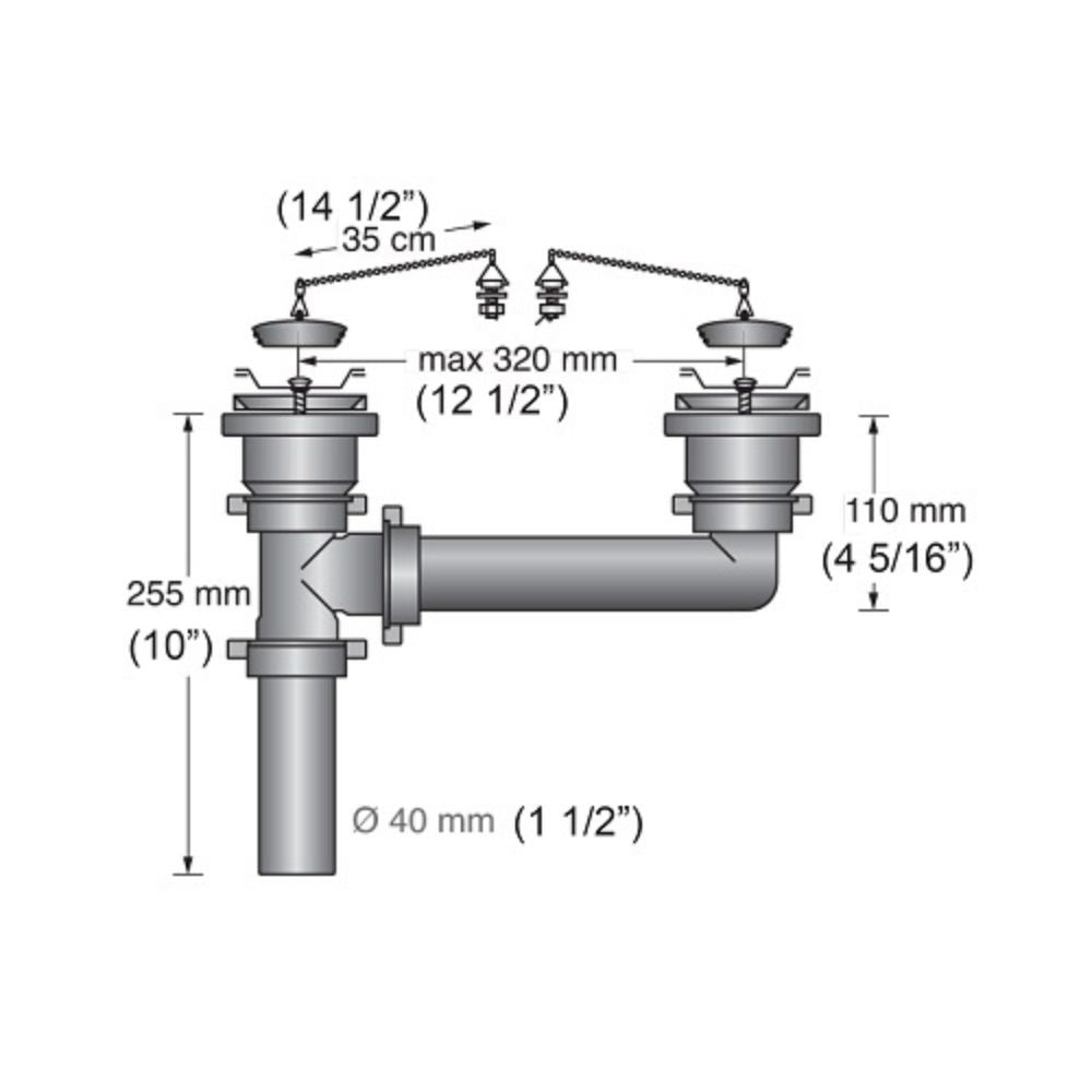 Scandvik Sinks - Drains & Fittings Double Sink Drain Kit W/O Baskets_Additional1