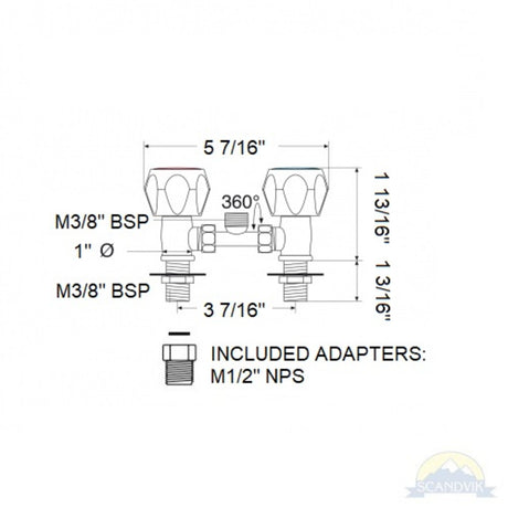 Scandvik Shower Valves - Triangle Knob Mixing Bridge - Mixer w/ Clear Acrylic Knobs_Additional1