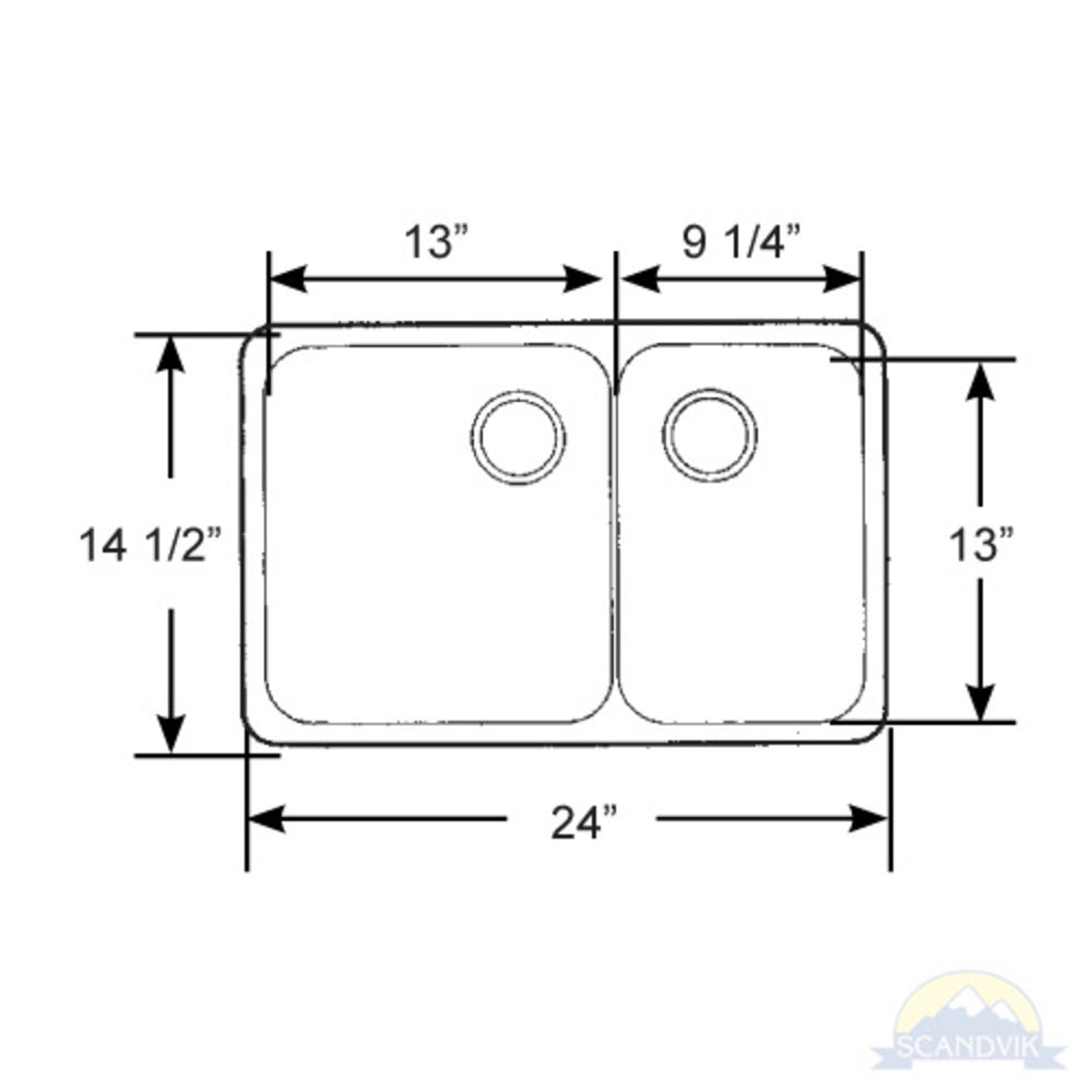 Scandvik Sinks - Double Satin Finish 18/10 SS (3/4" Flange Width - Under Mount) Small Sink on Left_Additional1