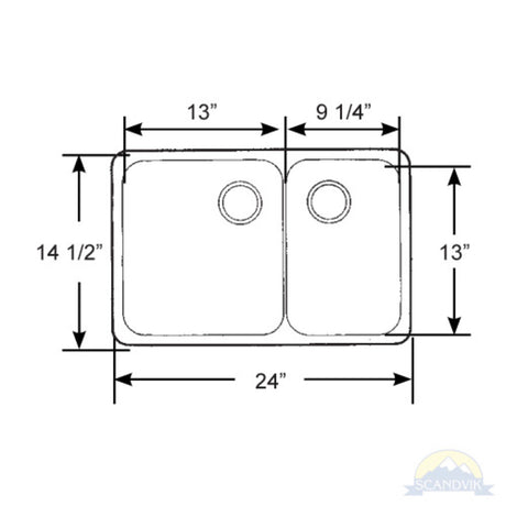 Scandvik Sinks - Double Satin Finish 18/10 SS (3/4" Flange Width - Under Mount) Small Sink on Left_Additional1