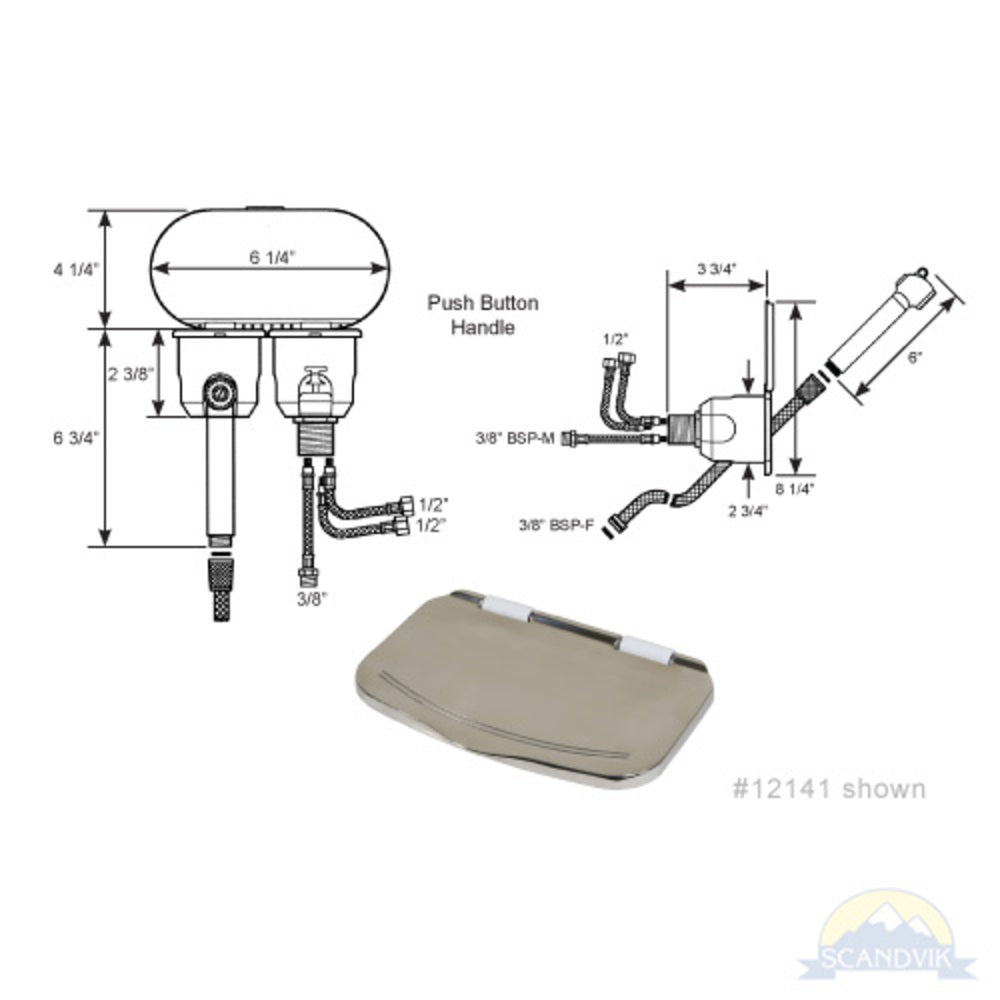 Scandvik Showers - Transom SS Recessed w/ Mixer - Euro Spray Handle w/ 6' White Hose_Additional1