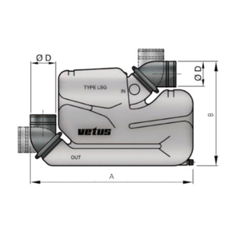 Vetus Exhaust Waterlock - Plastic Muffler Type LSG 2 3/8", with Rotating Inlet and Outlet_Additional1