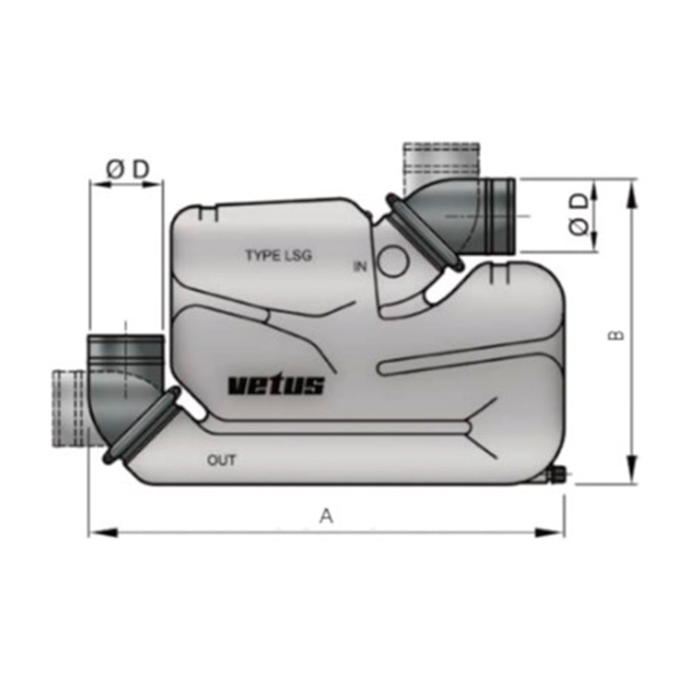 Vetus Exhaust Waterlock - Plastic Muffler Type LSG 3", with Rotating Inlet and Outlet_Additional1