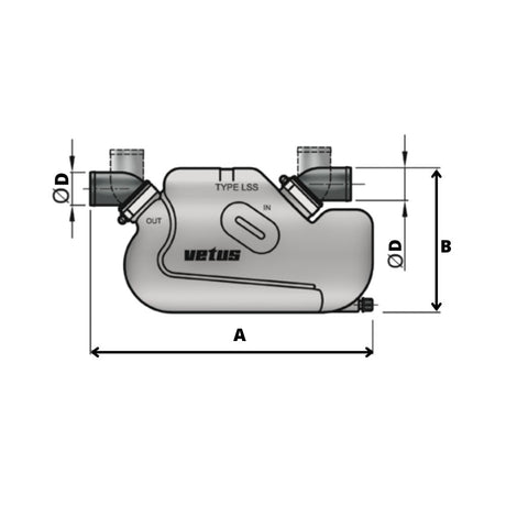 Vetus Exhaust Waterlock - Plastic Muffler Type LSSA 1 9/16", with Rotating Inlet and Outlet_Additional1