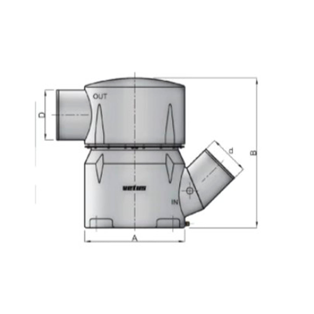 Vetus Exhaust Waterlock - Plastic Waterlock Type MGL Inlet 8" - 45 Degrees, Outlet 10"_Additional1