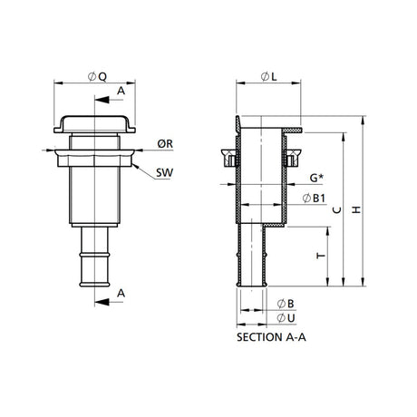 Vetus Thru - Hull Fitting with L - Flange, for Hose 5/8"_Additional1