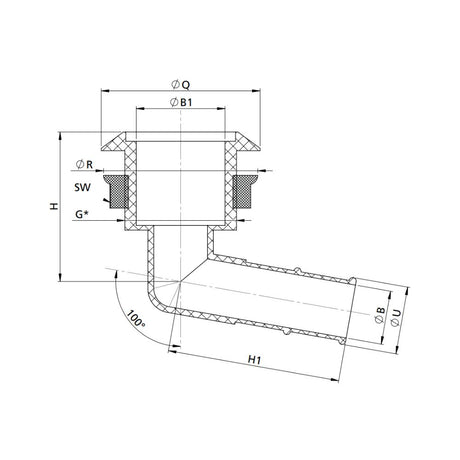 Vetus Bent Thru - Hull Fitting with High Flange, for Hose 1"_Additional1