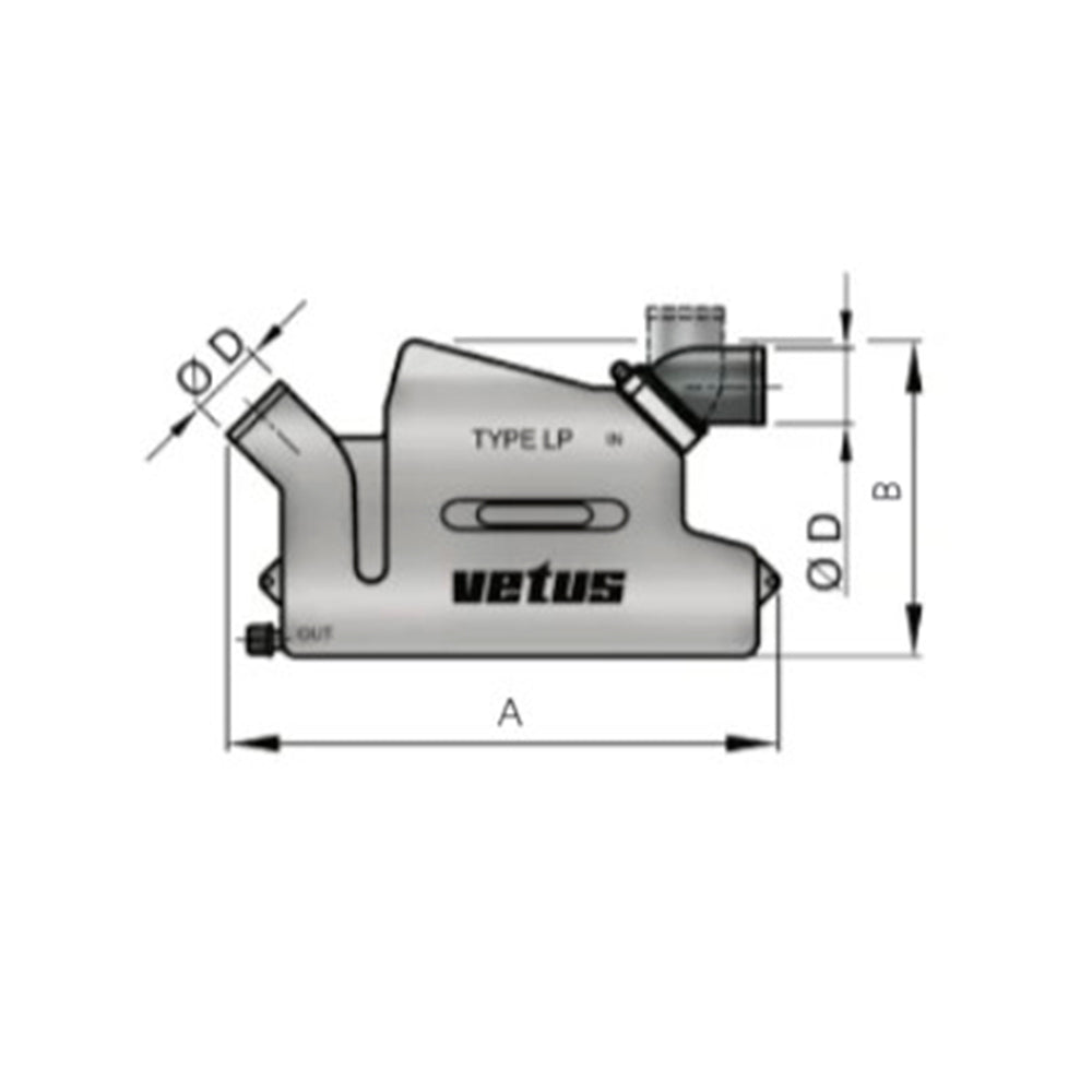 Vetus Exhaust Waterlock - Plastic Waterlock  Type WLOCKLR, with Rotating Inlet 1 9/16"_Additional1