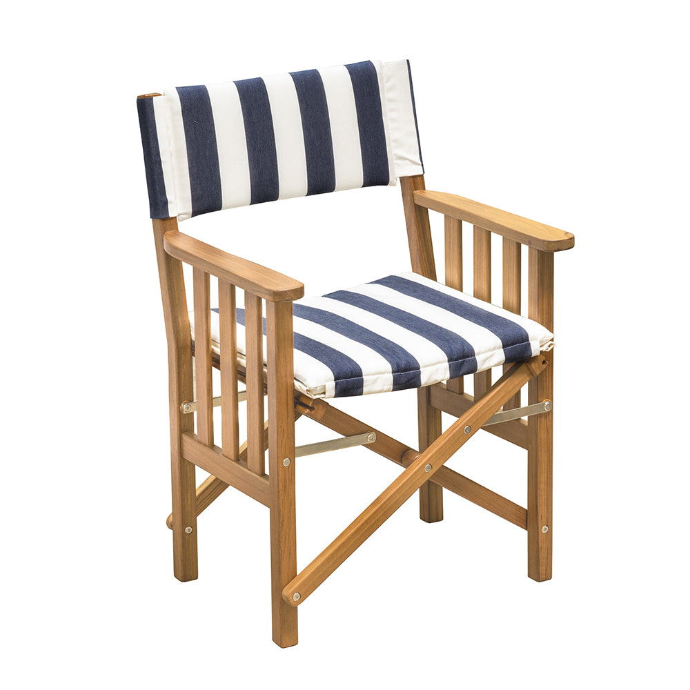 Whitecap Director&#39;s Chair II w/Navy &amp; White Cushion - Teak