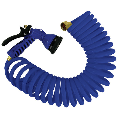 Whitecap 15 ft. Blue Coiled Hose w/Adjustable Nozzle