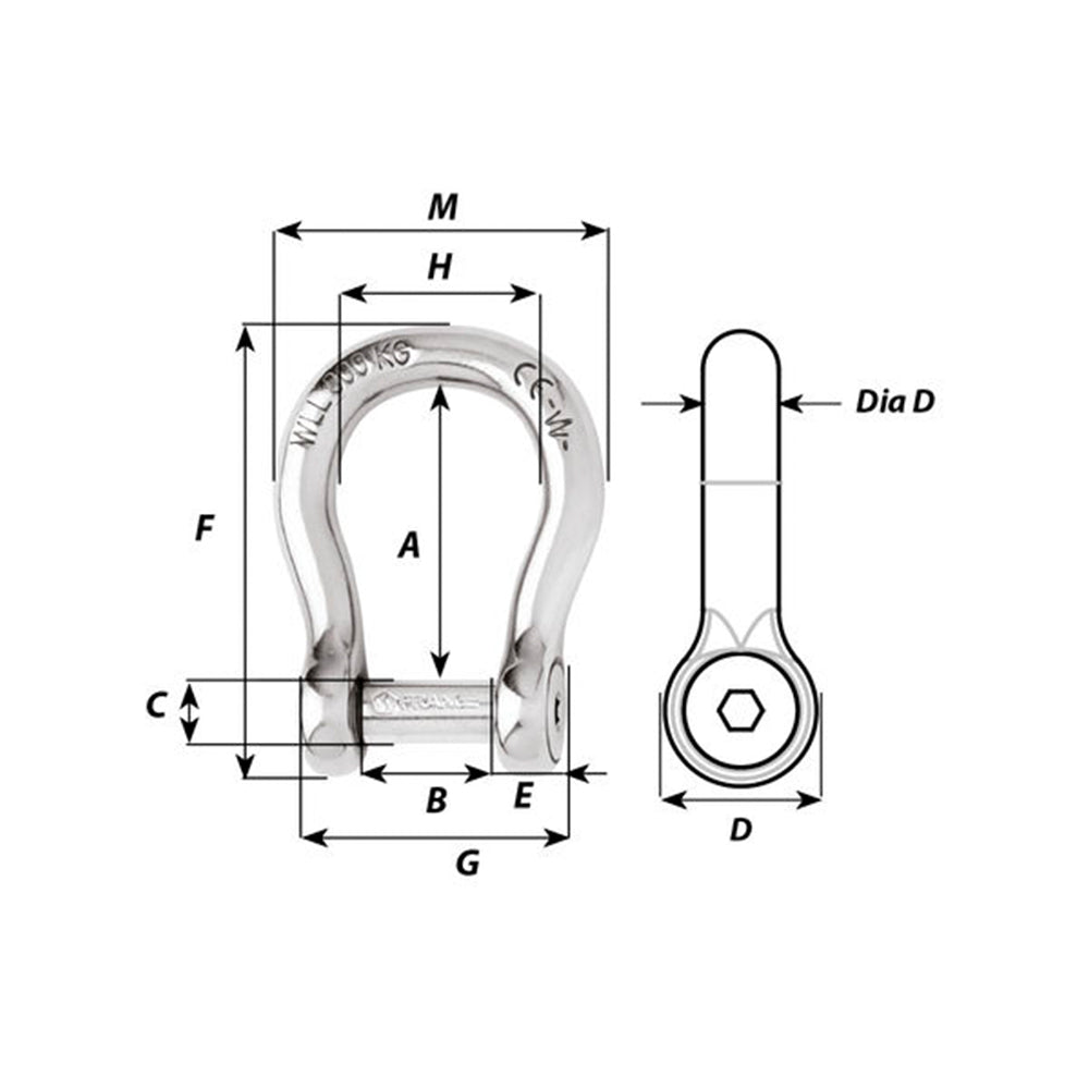 Wichard Self-Locking Allen Head Pin Bow Shackle - 1/4 in._Additional1