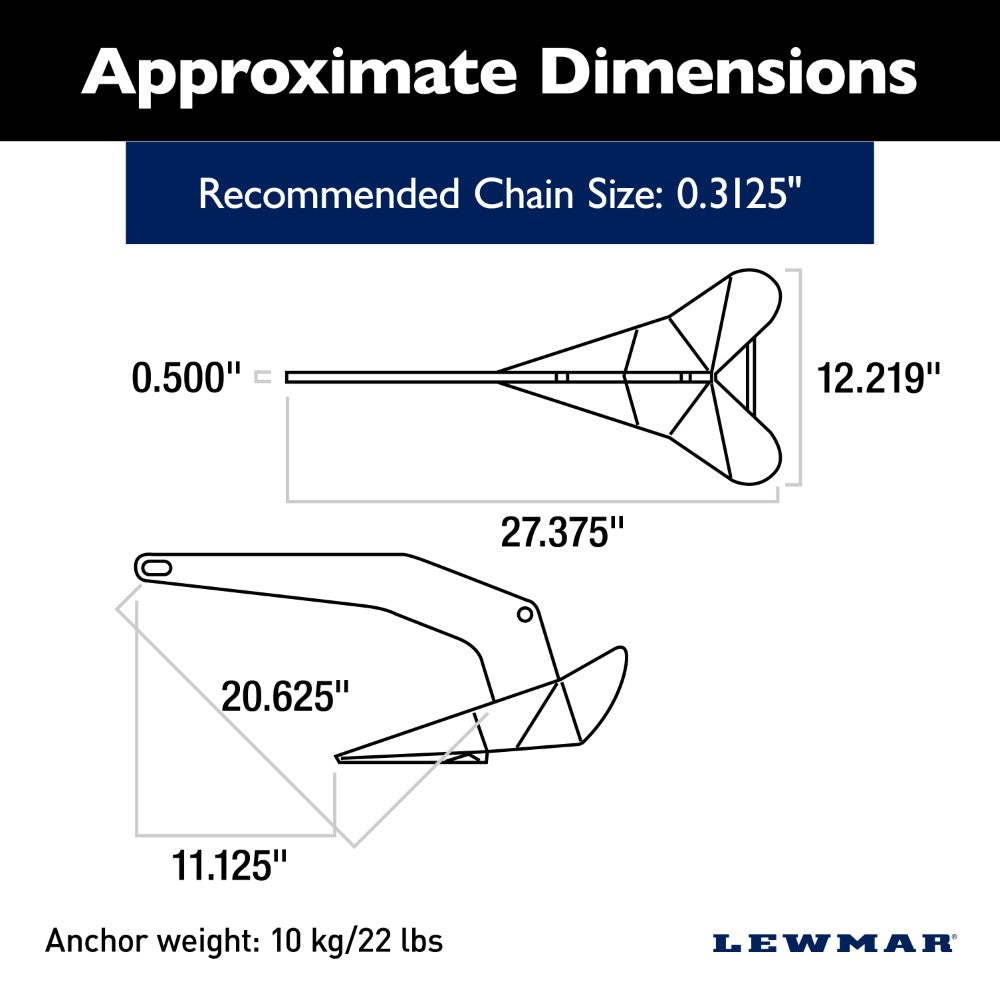 Lewmar Delta Anchor - DTX (Stainless Steel) - 22 lb (10 kg)