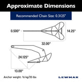 Lewmar Delta Anchor - DTX (Stainless Steel) - 35 lb (15.9 kg)