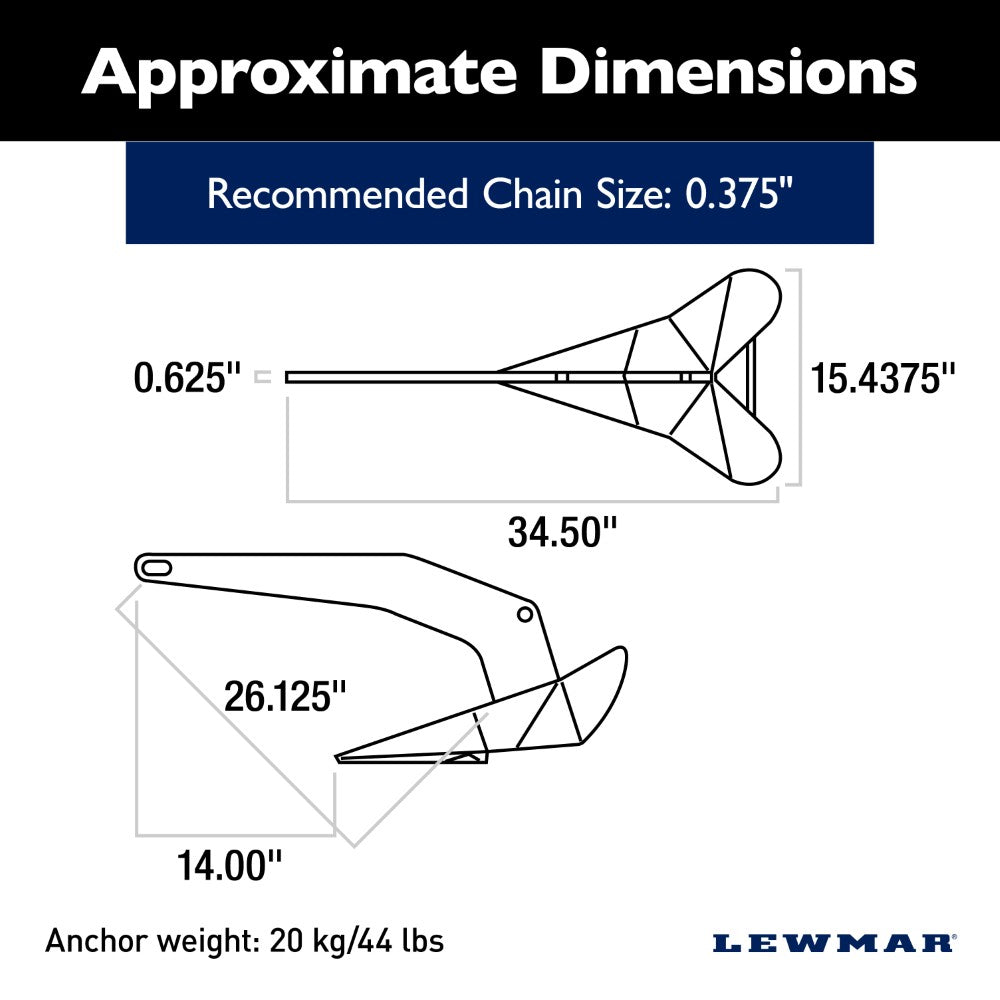 Lewmar Delta Anchor - DTX (Stainless Steel) - 44 lb (20 kg)