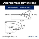 Lewmar Delta Anchor - DTX (Stainless Steel) - 44 lb (20 kg)