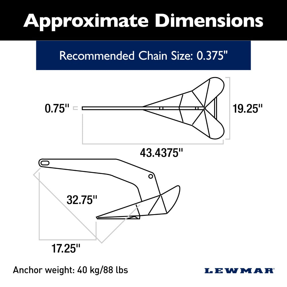 Lewmar Delta Anchor - DTX (Stainless Steel) - 88 lb (39.9 kg)