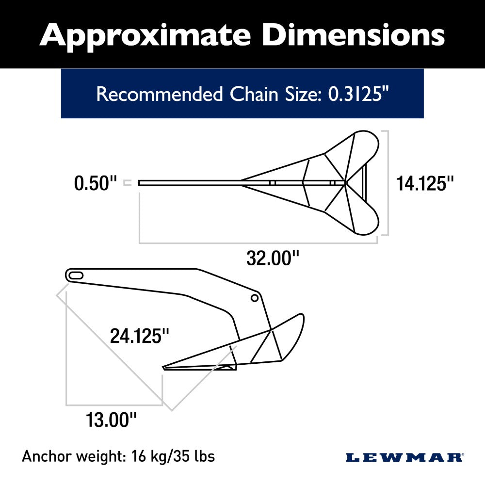 Lewmar Delta Anchor (Galvanised) - 35 lb (15.9 kg)