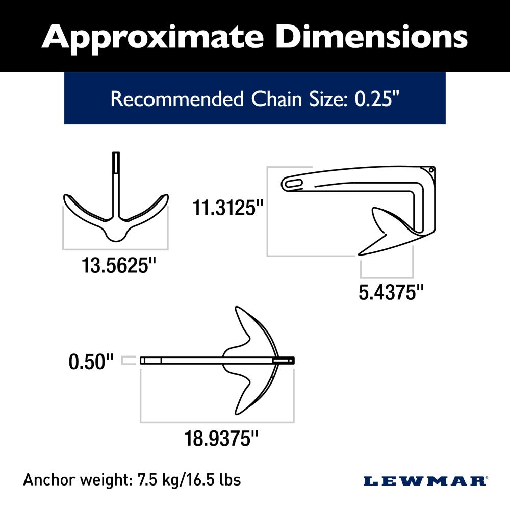 Lewmar Claw Anchor (Stainless Steel) - 16.5 lb (7.5 kg)