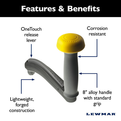 Lewmar Winch Handle - 8 in. / Aluminum / Single Hand Grip / Locking - One Touch