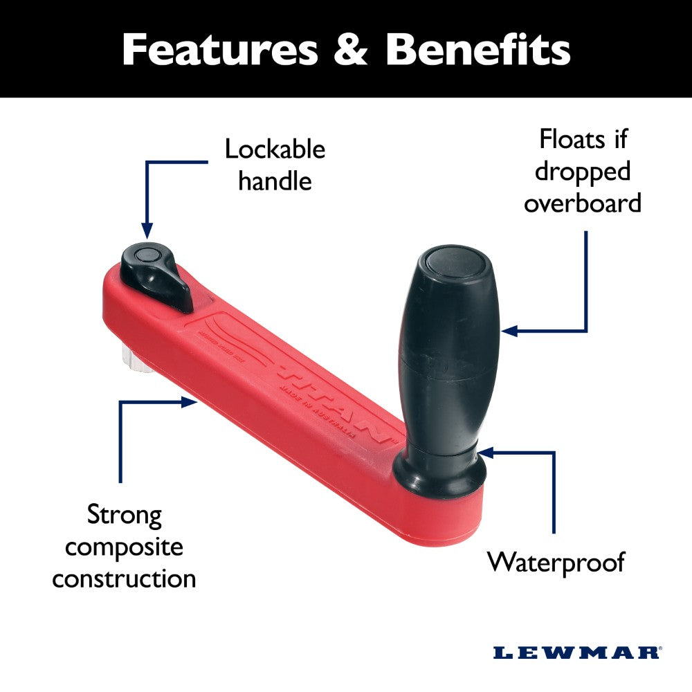 Lewmar Winch Handle - 8 in. / Plastic - Red / Single Hand Grip / Locking / Floating