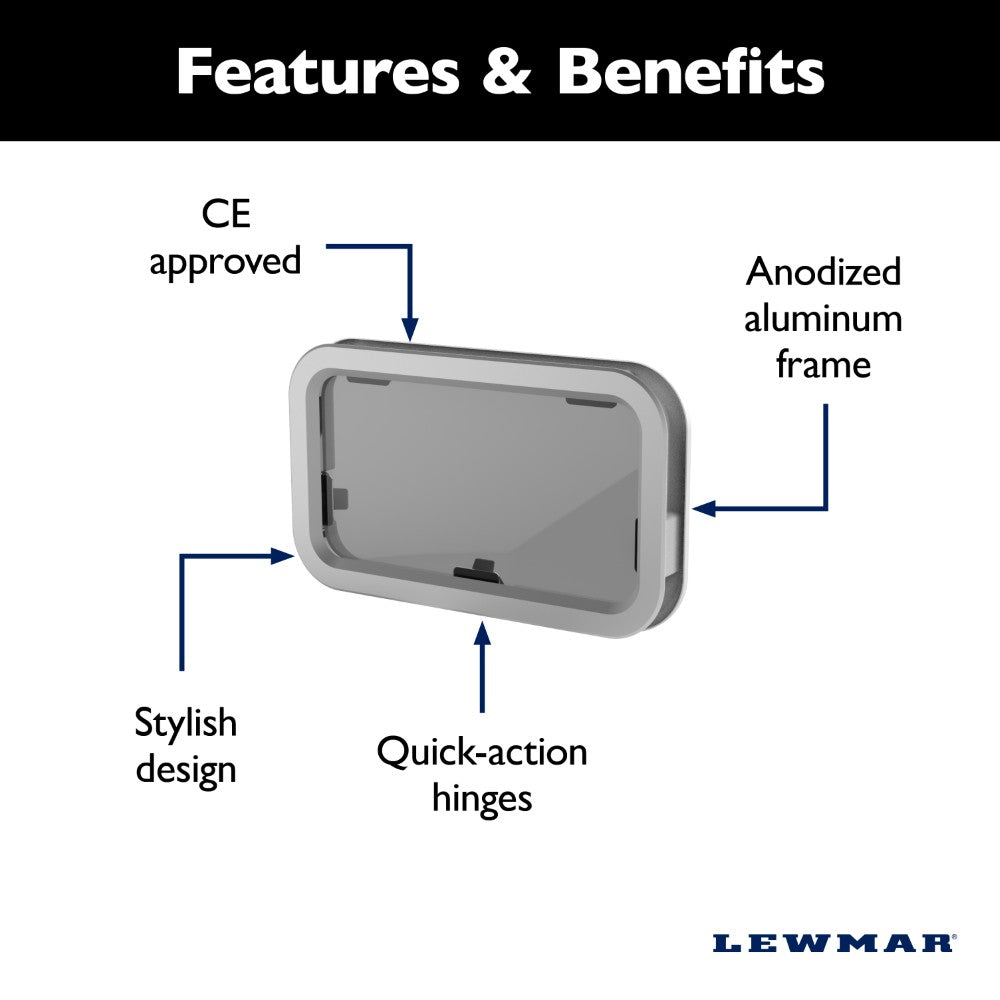 Lewmar Standard Opening Portlight - Size 1 (7 1/2 x 14 7/16 in.) (Smoke Acrylic / Silver, White Trim)