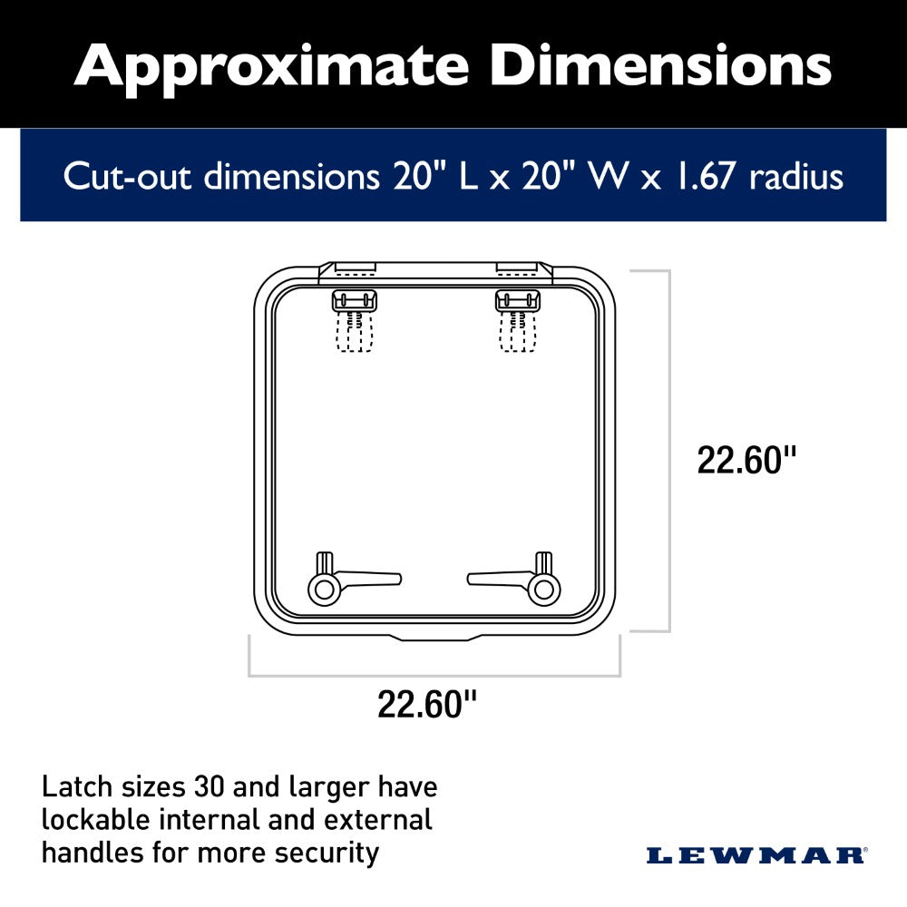 Lewmar Ocean Hatch - 22 5/8 x 22 5/8 in. (575 x 575 mm) Grey Acrylic / Silver Frame - Size 60 Flange Base