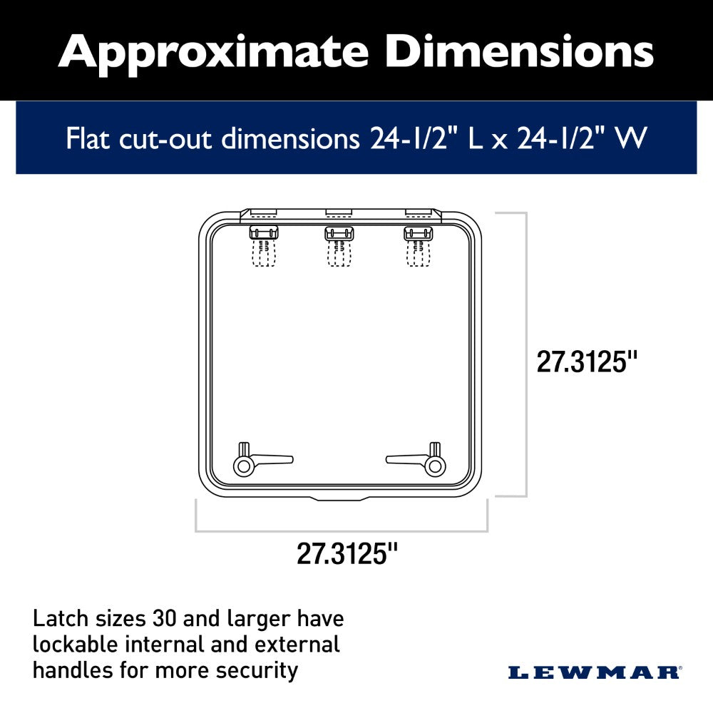 Lewmar Ocean Hatch - 27 5/16 x 27 5/16 in. (694 x 694 mm) Grey Acrylic / Silver Frame - Size 70 Flat Base