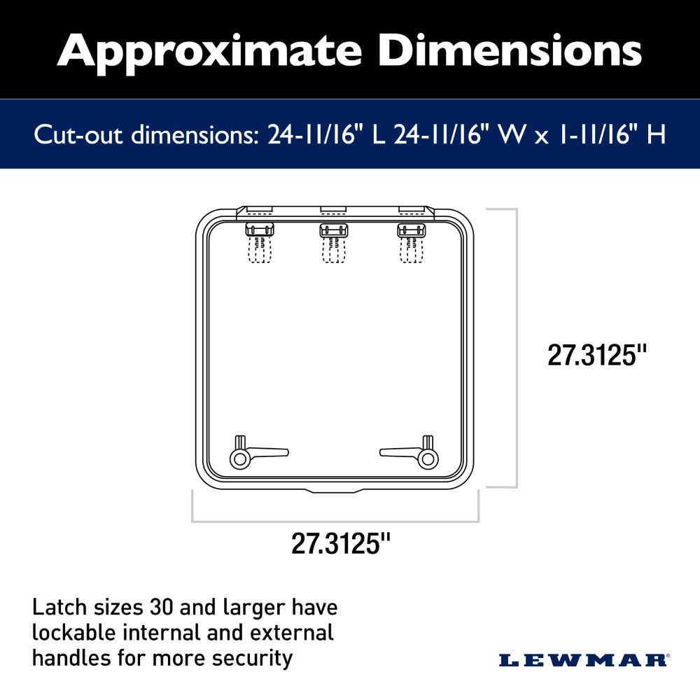 Lewmar Ocean Hatch - 27 5/16 x 27 5/16 in. (694 x 694 mm) Grey Acrylic / Silver Frame - Size 70 Flange Base