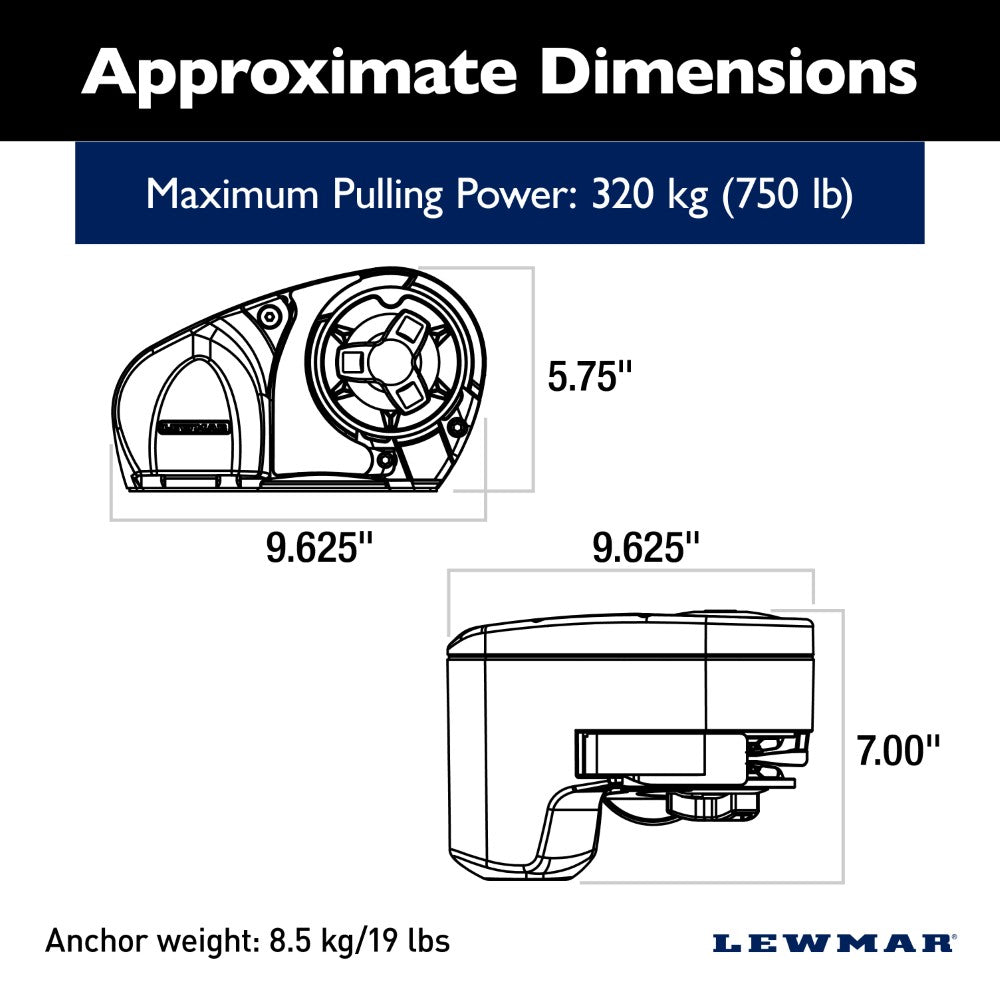 Lewmar Windlass - Pro-Series 700 Free Fall 500W Horizontal Electric 12V Gypsy Only 6/7mm - DIN 766