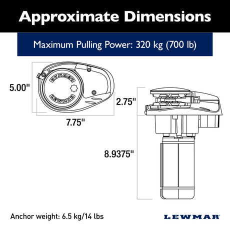 Lewmar Windlass - V700 320W Vertical Electric 12V Gypsy Only 6mm - DIN 766