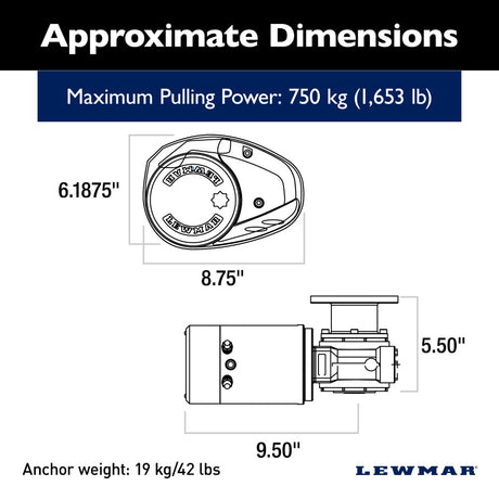 Lewmar Windlass - V1 700W Vertical Electric 12V Gypsy Only 7mm - ISO