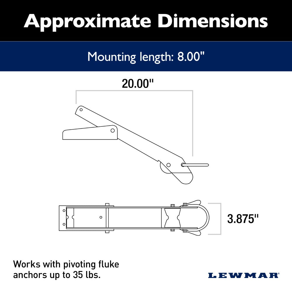 Lewmar Bow Roller - Pivoting Fluke Style up to 35.0 lb (15.8 kg)