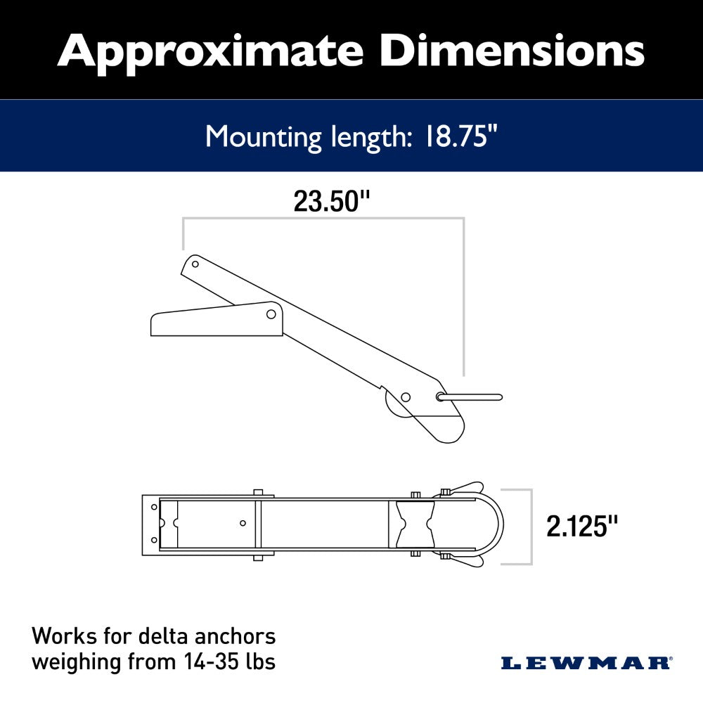 Lewmar Bow Roller - Delta Type Long for 14.0 to 35.0 lb (6.3 to 15.8 kg)