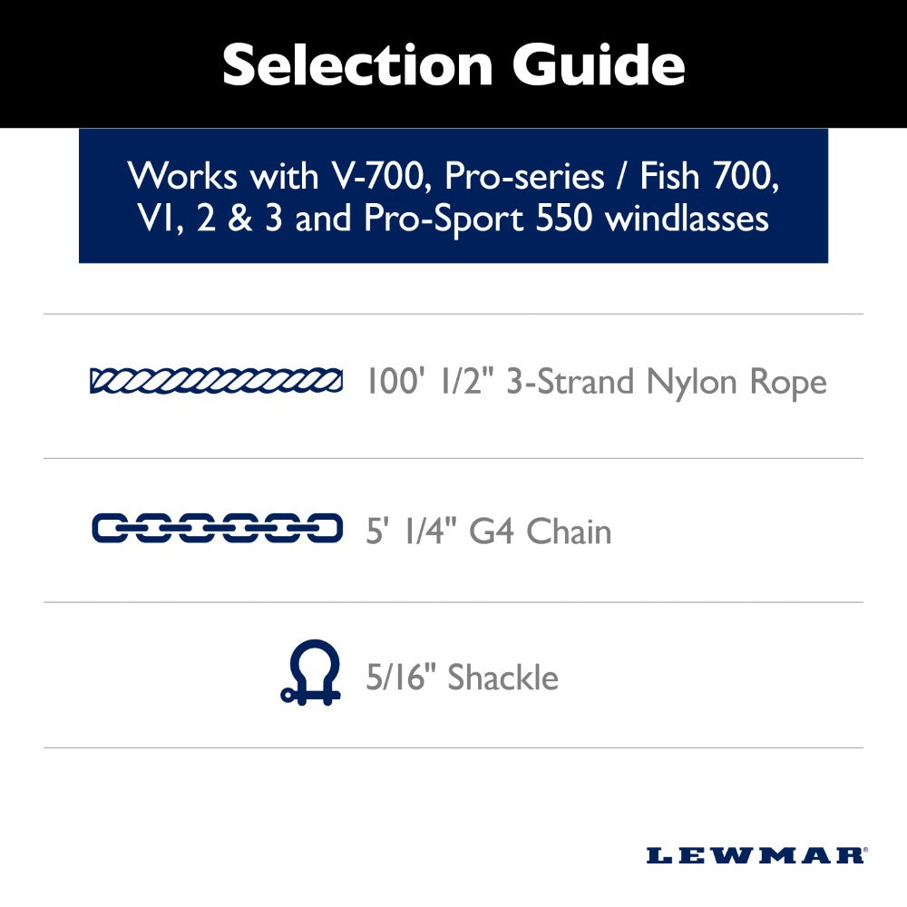 Lewmar Anchor Rode - 1/4 in Chain (5'), 1/2 in 3-Strand Polyster (100')