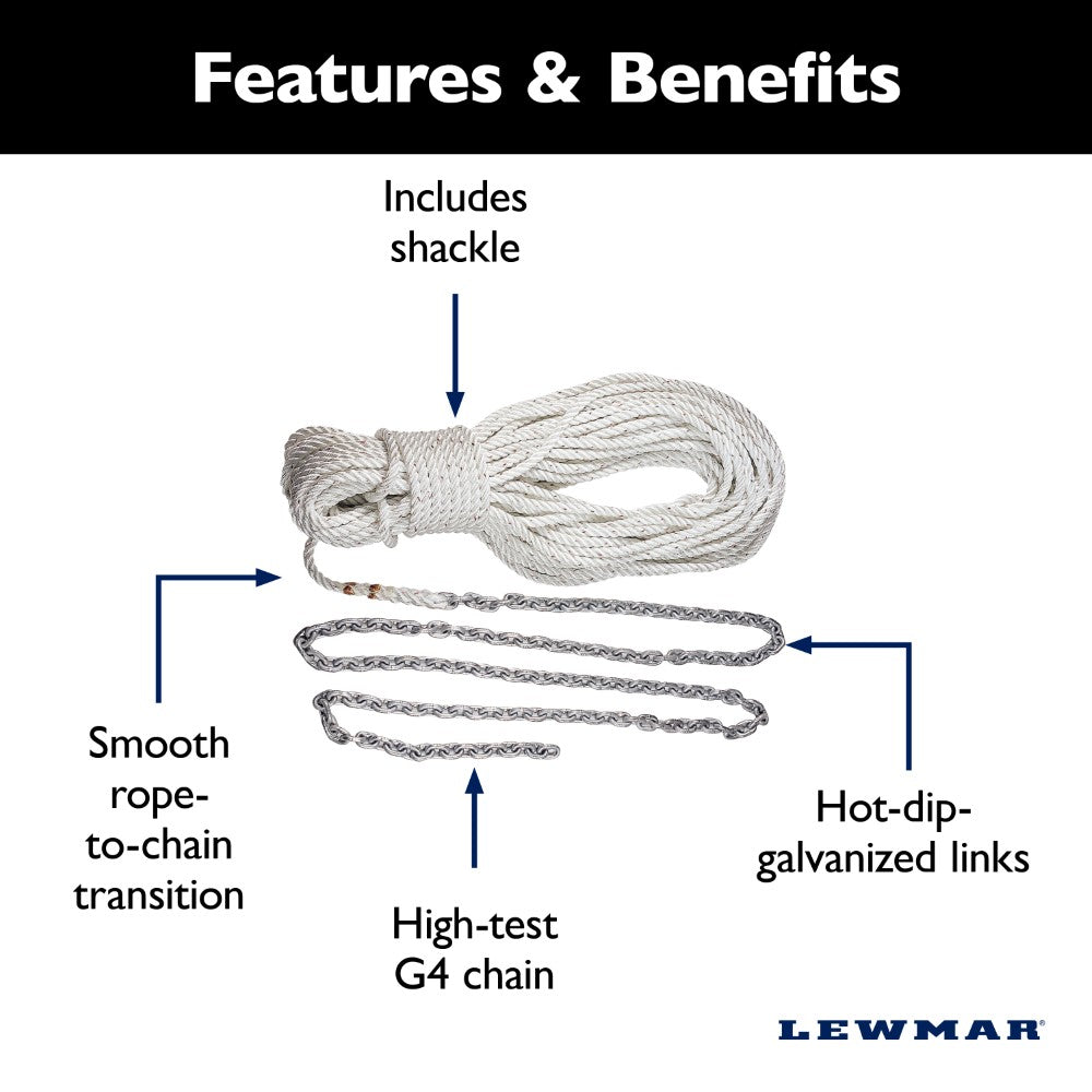 Lewmar Anchor Rode - 1/4 in Chain (5'), 1/2 in 3-Strand Polyster (100')