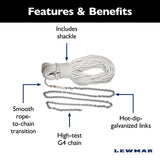 Lewmar Anchor Rode - 1/4 in Chain (5'), 1/2 in 3-Strand Polyster (100')